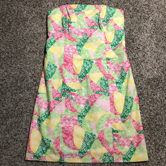 Lilly Pulitzer Franco Poplin Wing Ding of a Patch Strapless Dress - 2
